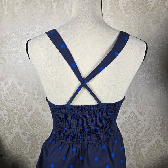 Hollister Sz Large Navy Blue/Bright Blue Polka Dot Dress Crossed Strap Back NWT - Picture 9 of 16